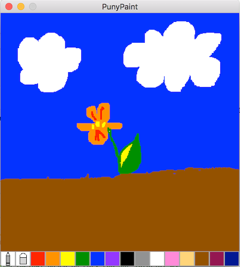 Screenshot of PunyPaint in action, featuring drawing of a flower